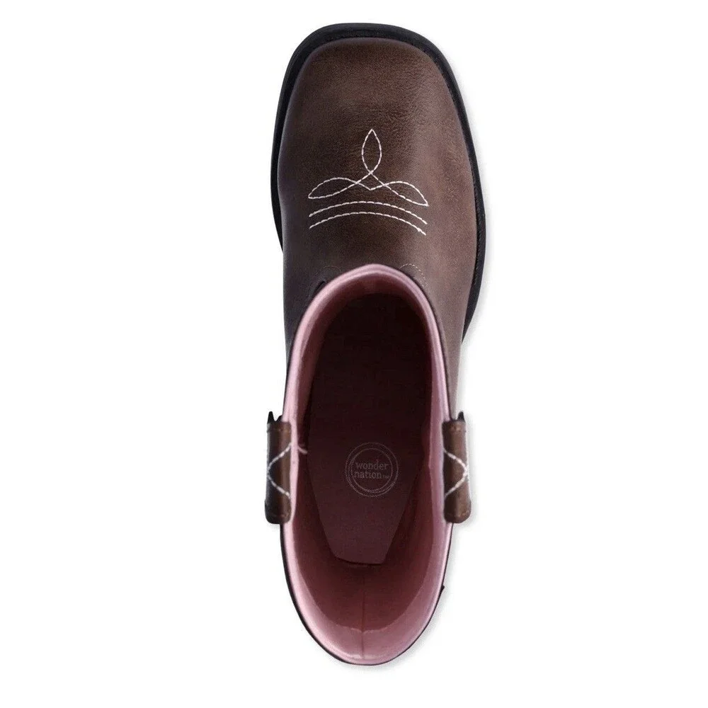 Kids Brown Western Cowboy Boots with White Stitching